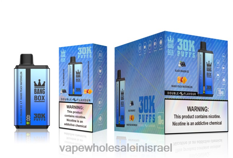 Vape Store Jerusalem - Bang Box 30000 פחזניות כפולות טעמים קרח דרקון שחור ואבטיח אפרסק מנגו XFRF671